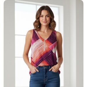 DKNY Jeans Print Tank Top, Women’s M, Purple Pink
